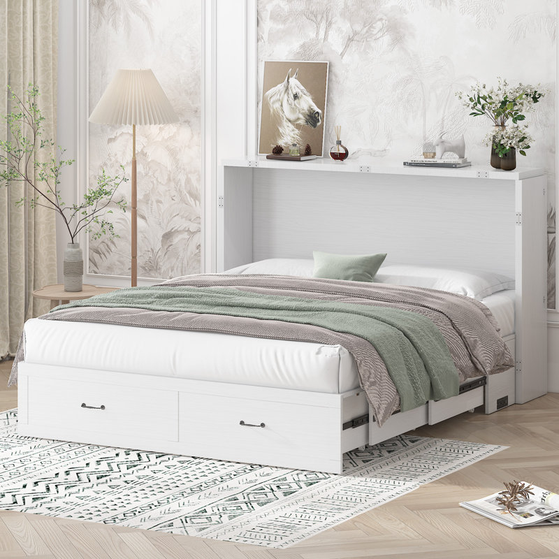 Latitude Run Murphy Bed Cabinet Murphy Bed With Large Storage Drawers murphy Bed Queen With Built in Charging Station Chest Bed With Mattress For Guest Room Bedroom Office Wayfair